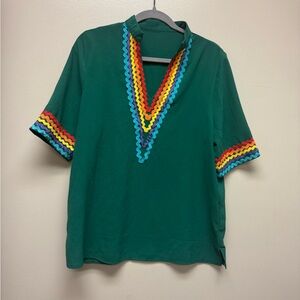 Colorful Trim Green Top
